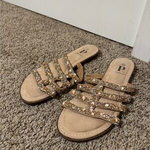 Women's Tan Embellished Sandals